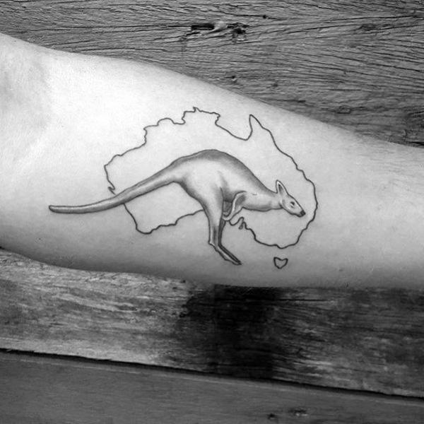 Australia map and kangaroo tattoo