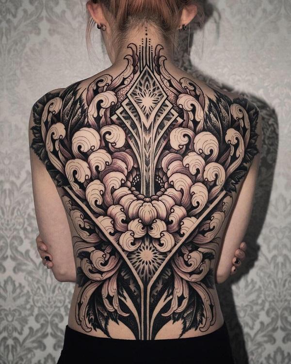 Back Neck Chrysanthemum Tattoo  Best Tattoo Ideas Gallery