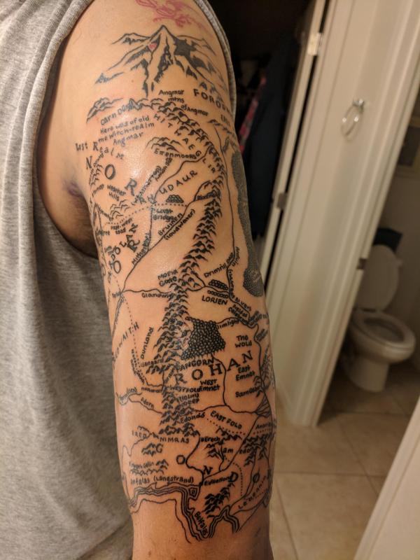 Map of Middle Earth tattoo sleeve