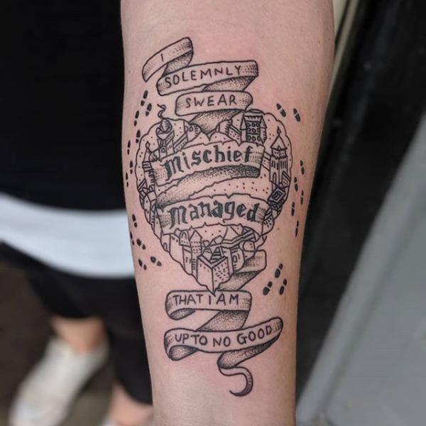 Marauders map forearm tattoo
