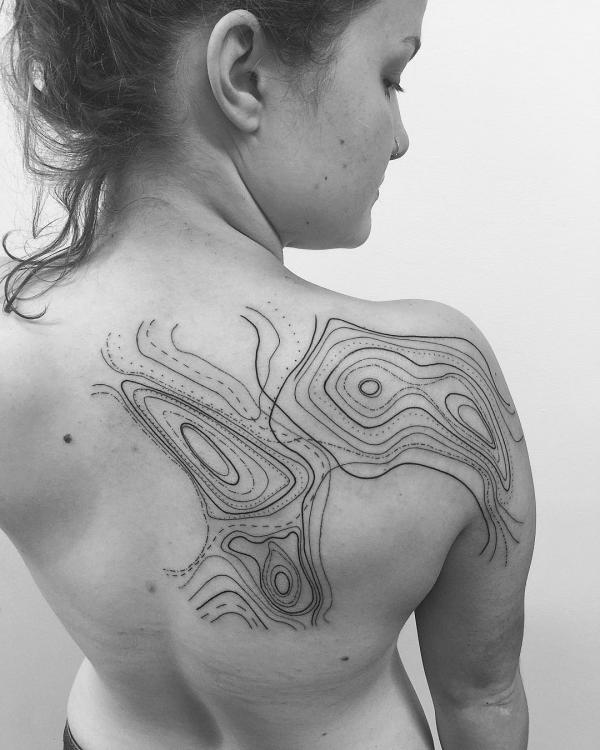 Topographical Map back tattoo