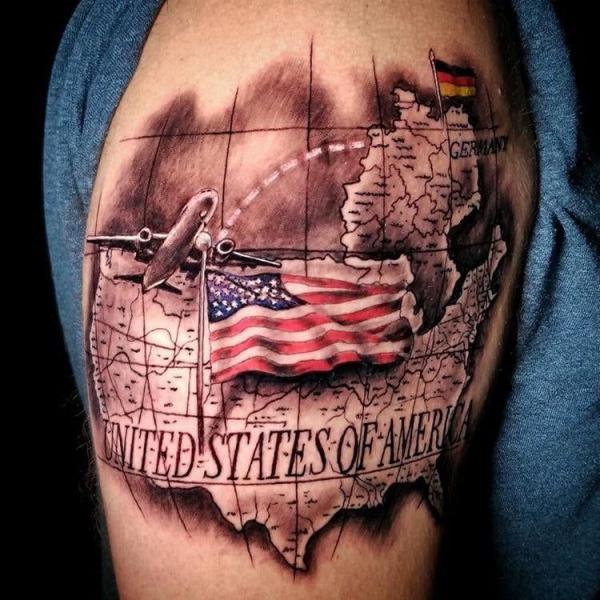 USA map and flag tattoo