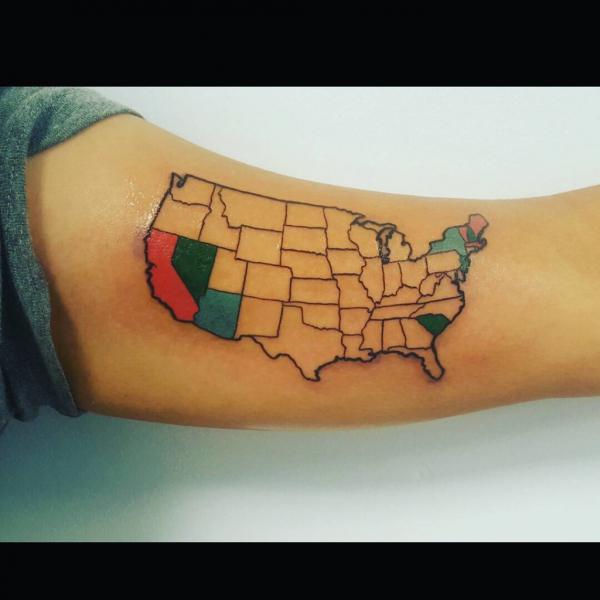 United States map tattoo on bicep
