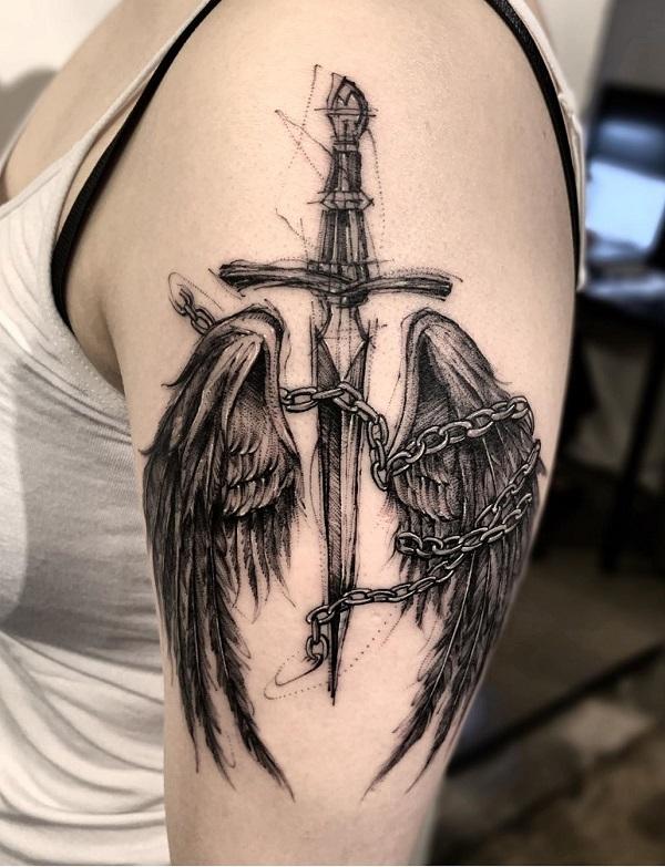 Tip 94+ about sword with wings tattoo super cool .vn