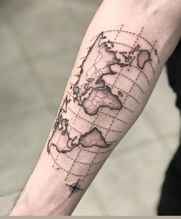World Continent map tattoo