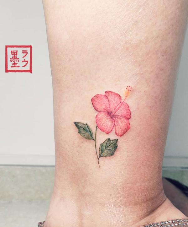 Hawaiian hibiscus ankle tattoo
