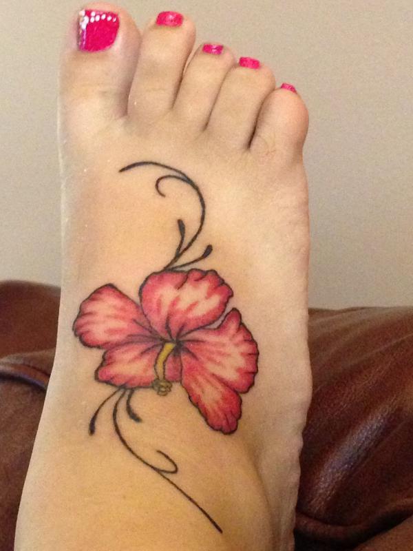 Hibiscus foot tattoo