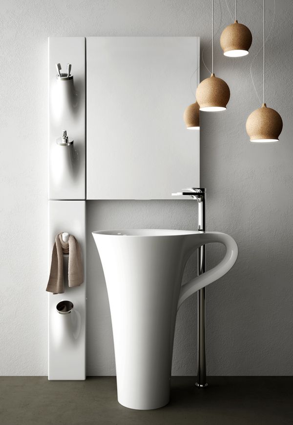 A coffee cup bathroom sink