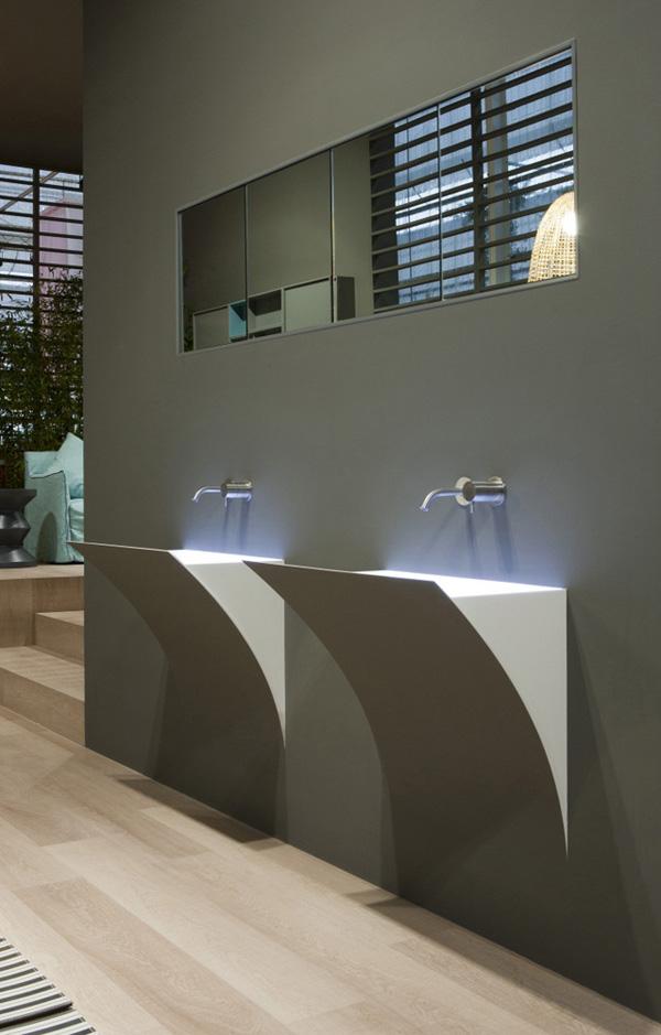 Wall mounted double bathroom sinks with simple design