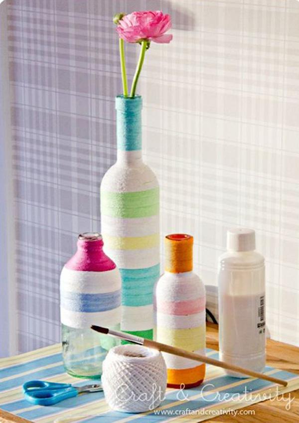 18 Yarn wrapped bottle craft.