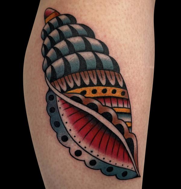 American traditional conch shell tattoo