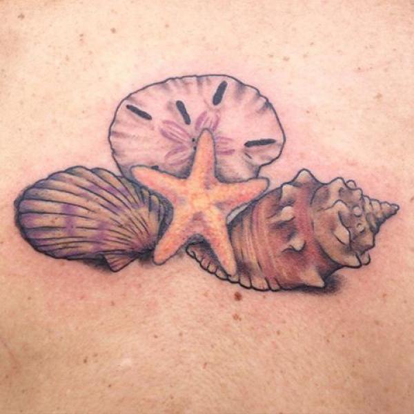 Scallop conch shells with starfish and sand dollar tattoo