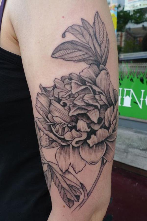 Black and gray peonies  Tattoo Studio München  CHAOS CREW  Tätowierer  München