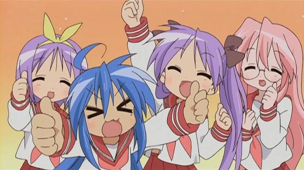 Konata Izumi, Kagami Hiiragi, Tsukasa Hiiragi, and Miyuki Takara (Lucky Star)