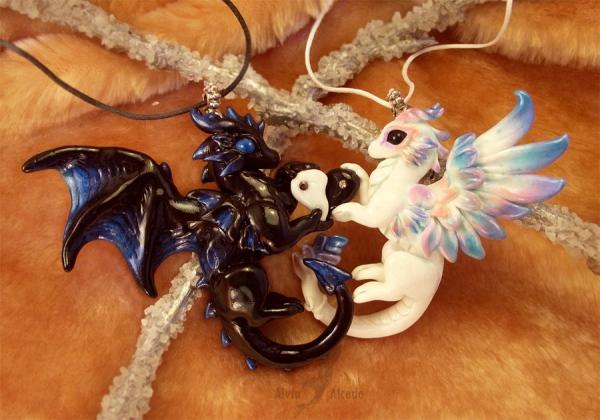 Love Dragons Black & White Necklace by Alvia Alcedo