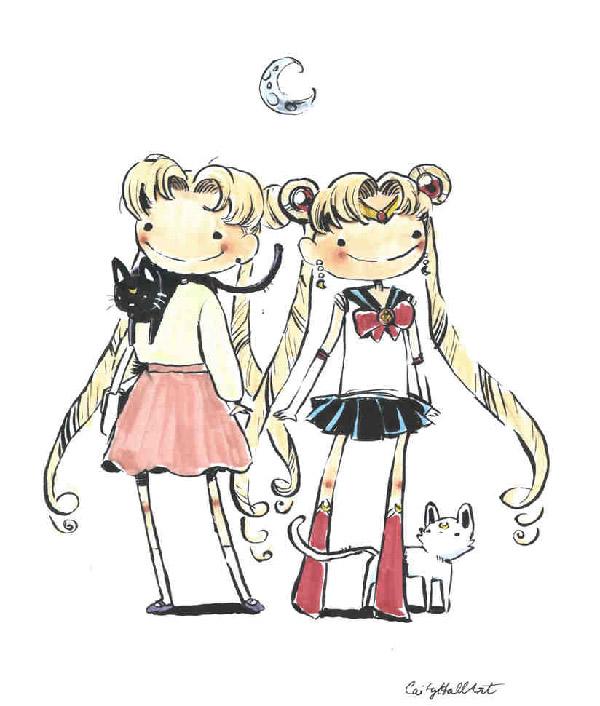 Simple, cute and adorable Usagi art by CaityHallArt. it features both the normal Usagi and the magical girl Usagi. They may live separate lifestyles but in the end of the day Usagi is still Usagi.