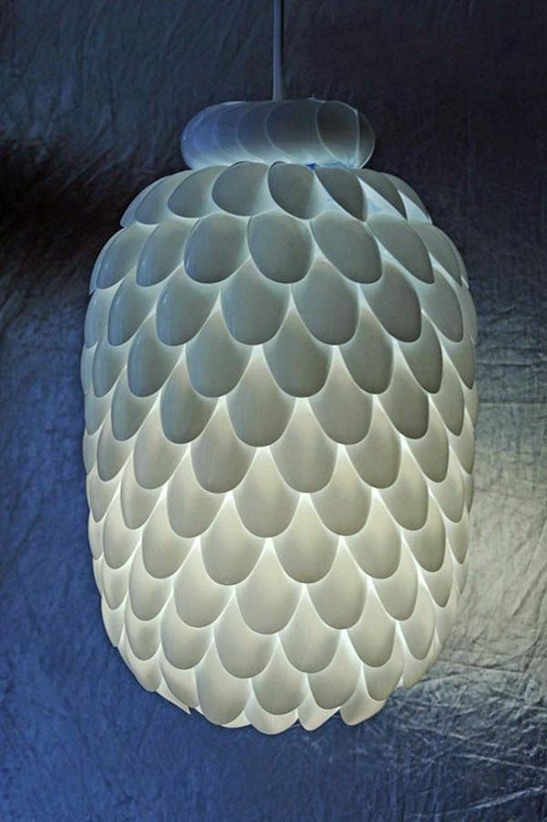 chandelier made of plastic bottles and disposable spoons