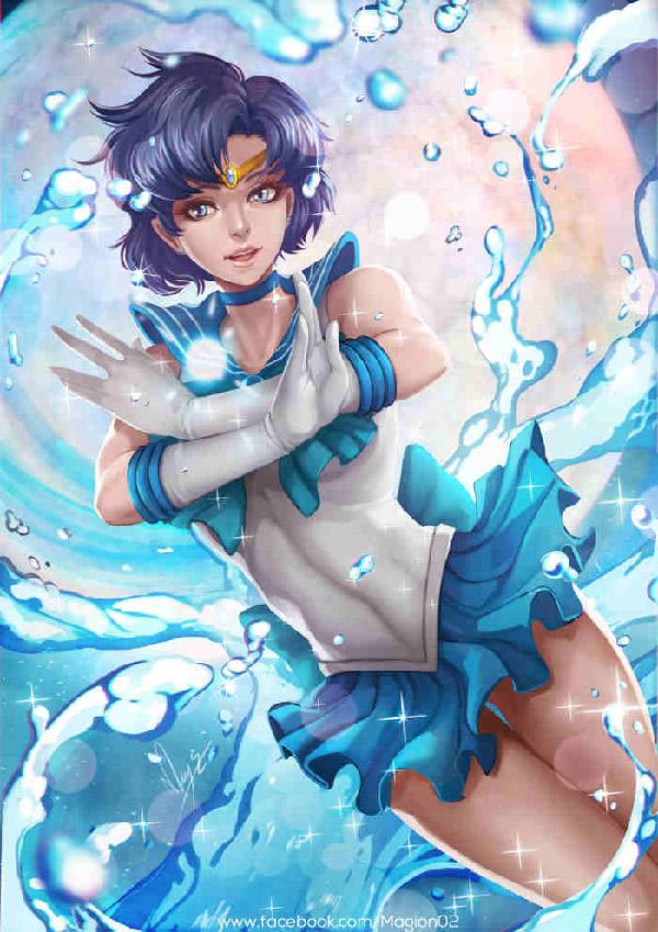 Sailor Mercury art by magion02. One of the Sailor Guardians, Sailor Mercury controls the element of water and is the brains of the group most of the time.