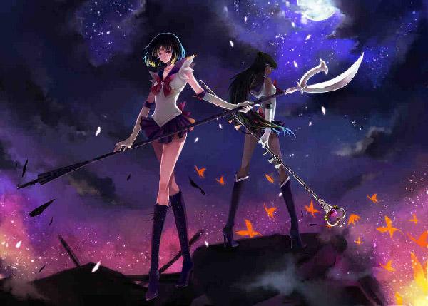 Partners in crime Sailor Saturn and Sailor Pluto art by nako-75. The seemingly dark background and aura of the setting might give you the impression that these two are villains. They are not however, they are shrouded in mystery but are generally good guys.