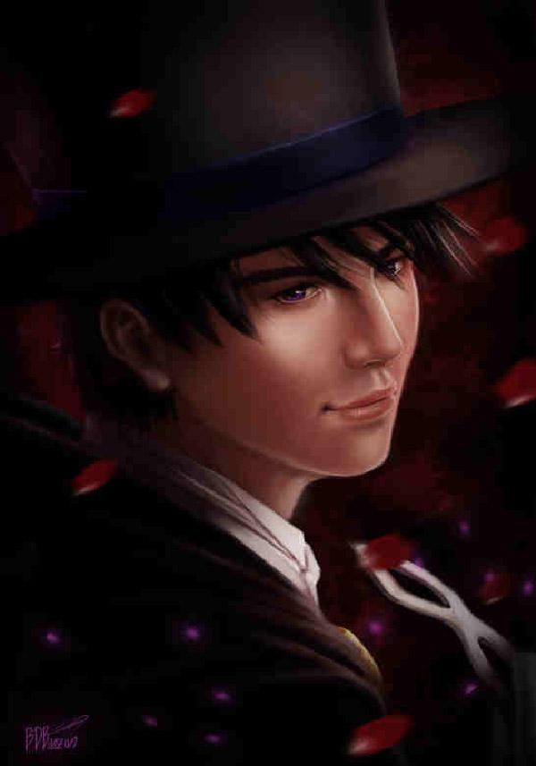 Realistic drawing of Tuxedo Mask by BDBonzon. The soft edges and colors used in the drawing gives off the vibe that Tuxedo Mask is very caring and gentle on the inside.
