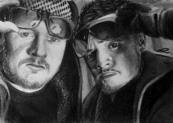 DAVE & ADAM A traditional drawing of Cardiff based entrepreneurs, Dave & Adam.