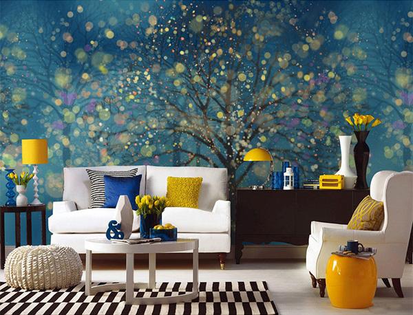 Green Leaves And Flowers Wall Mural Removable PVC Wall Decals For Livi –