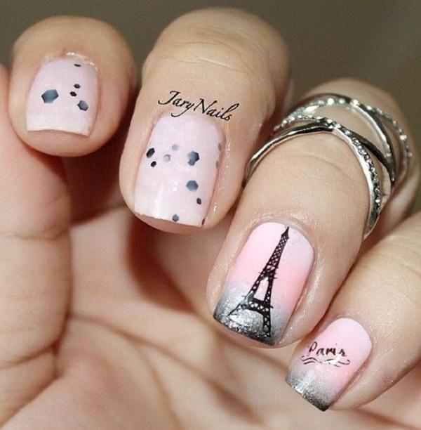Pink and Eiffel Tower - romantic French maricure - 600