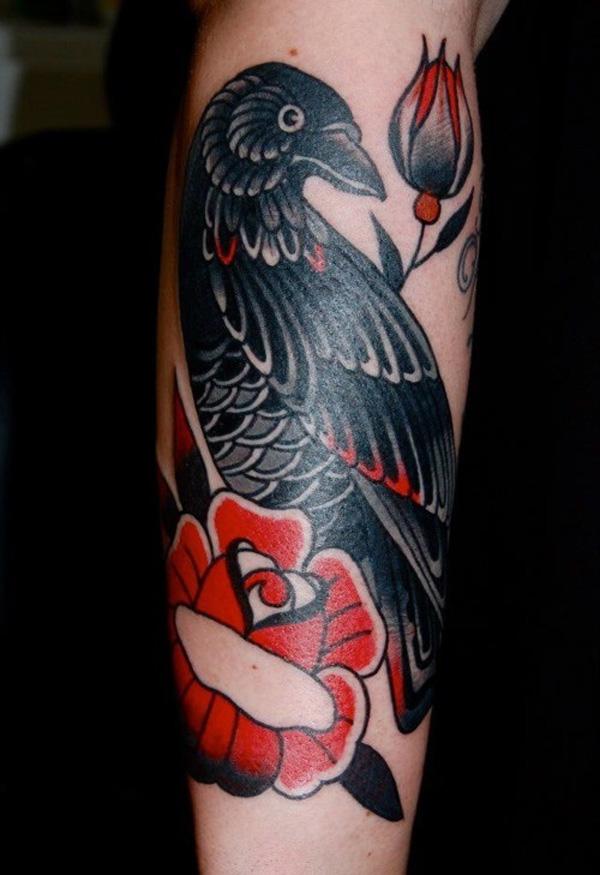 Raven and roses traditional tattoo | Gallery posted by Magan Celine | Lemon8