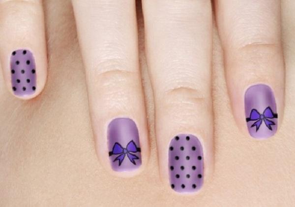 purple polka dots bows nail art design