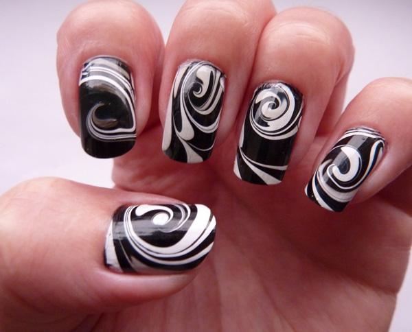 black and white water marble nail art video