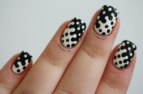 Black and white polka dot nails