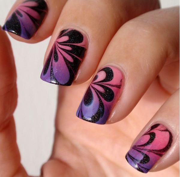 Petal Water Marble Nail Art-30