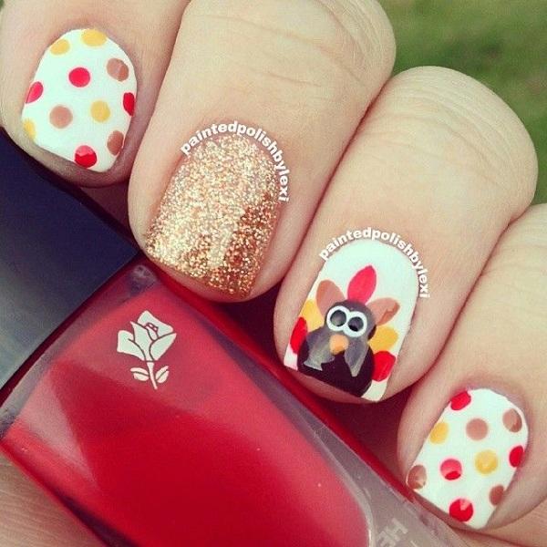 Polka dots nail art for thanksgiving600