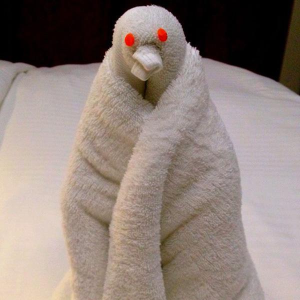 Towel origami penguin