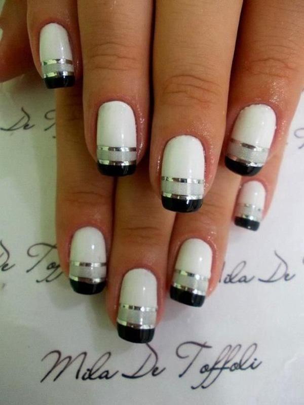 White and Black Metallic Manicures