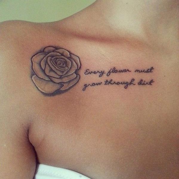 schöne Rose Blume Schlüsselbein Tattoo Zitate-2