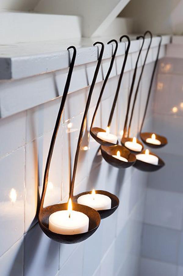 ladles as tea light candle holders