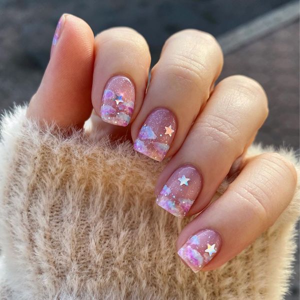 Nail Art Designs: Pink Glitter Diagonal French Tip | Flickr