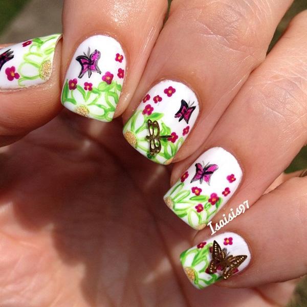 Watercolor butterfly nail art-9