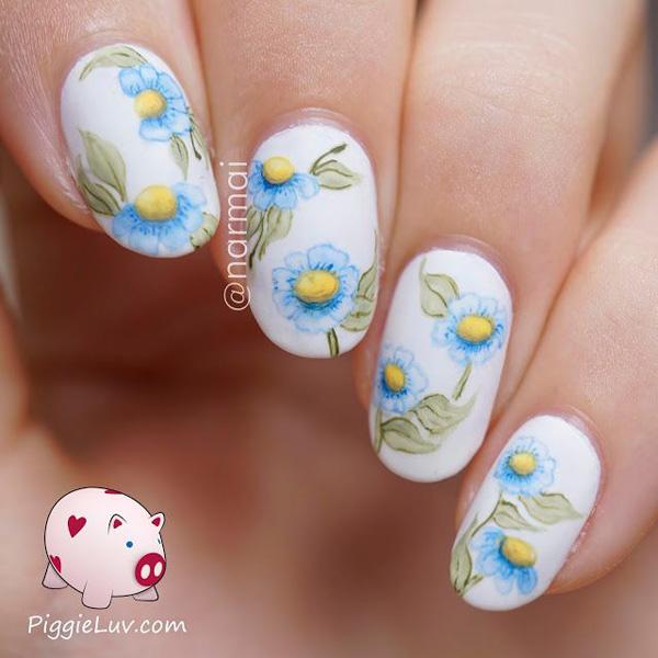 Watercolor flower nail art-5