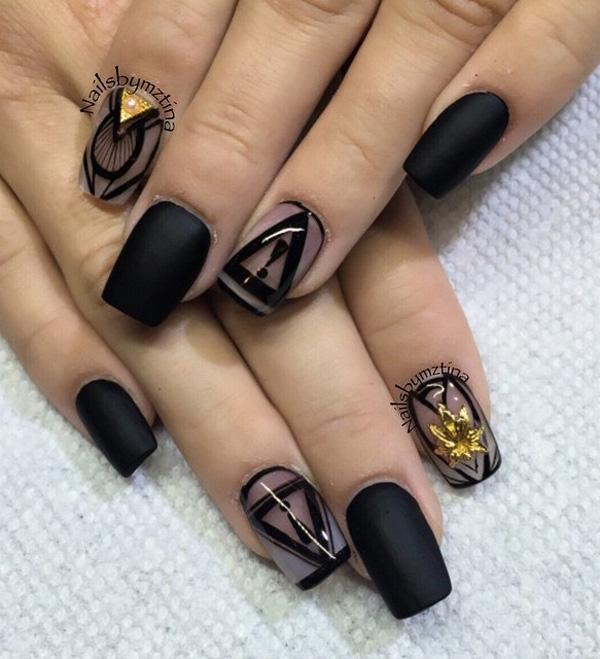 Black Manicure Made with Glossy and Matte Nail Polishes. Design in the Form  of Fruits Stock Image - Image of fingernails, fashion: 175052539