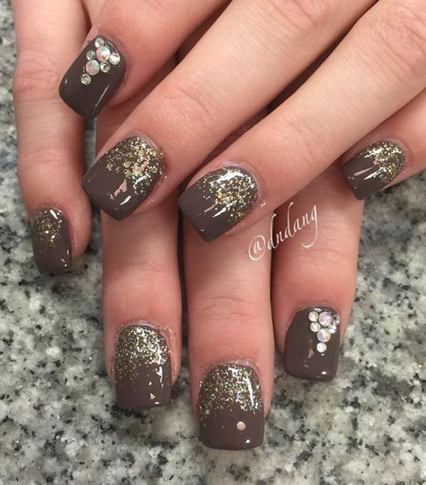 Brown and glitter nail art