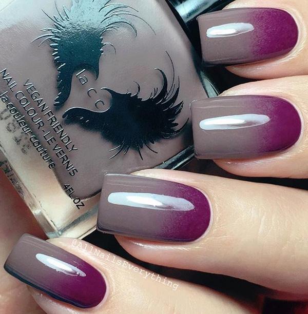 Gray and purple gradient nail art