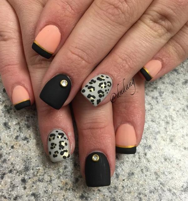 Pink and black with leopard nail art