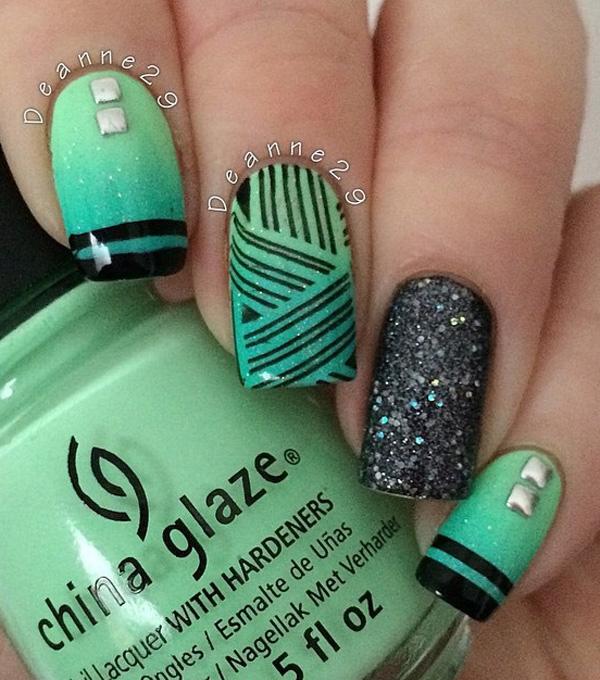 green and black nail art