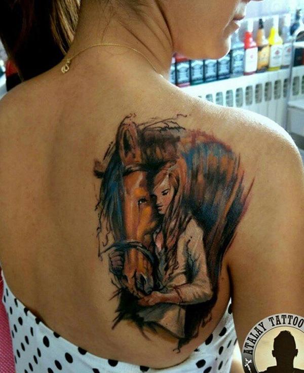 horse and girl tattoo on back