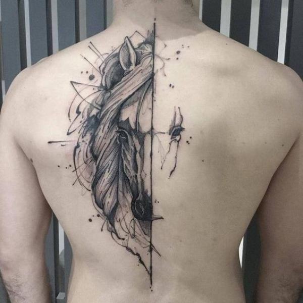 Half horse sketch tattoo