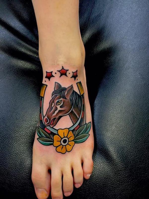 Horse and horseshoe foot tattoo