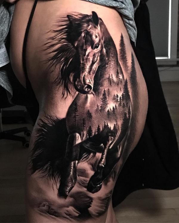 Horse forest tattoo