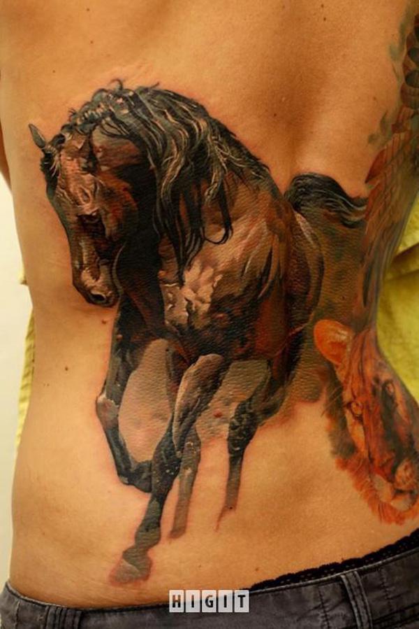 Realistic horse back tattoo